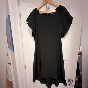 Halston Perfect little black dress, Short flutter sleeves, High low hem Size S